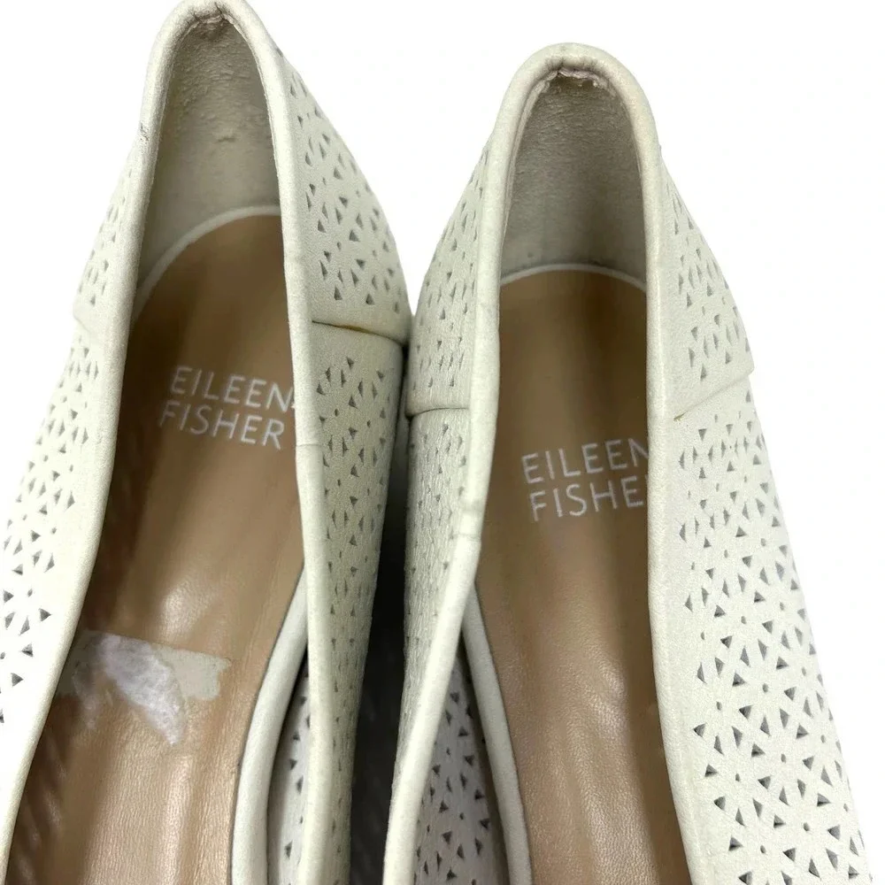 Eileen Fisher White Lasercut Leather Ballet Flats‎ Size US 8.5